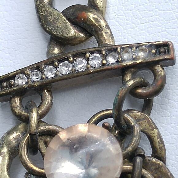 Fossil Distressed Rhinestone Necklace, Rivoli Clear Rhinestones, 18 Inches - Picture 3 of 15